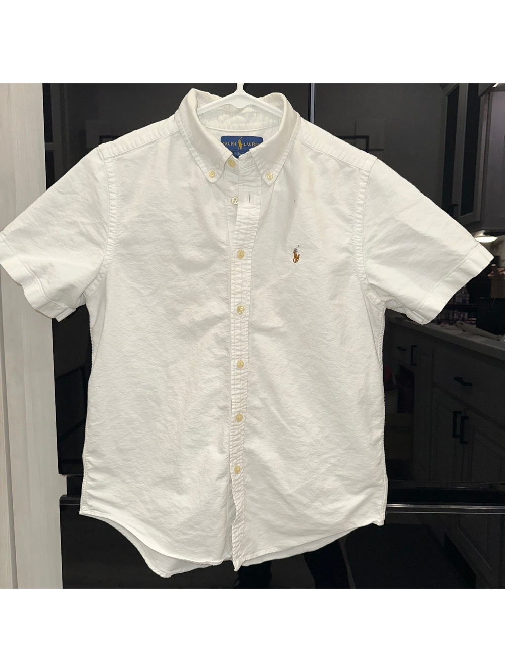 Ralph Lauren Boys' White Short Sleeve Button-Down Shirt Size Large (14-16) 100%
